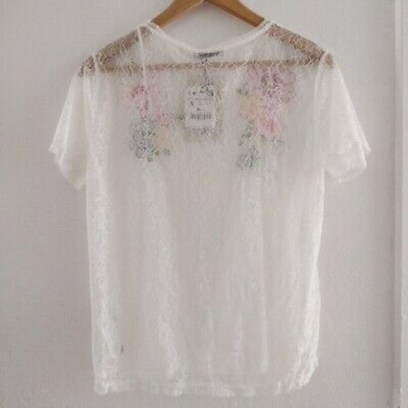 Zara Floral Embroidered Sheer Lace Top - Picture 3 of 8